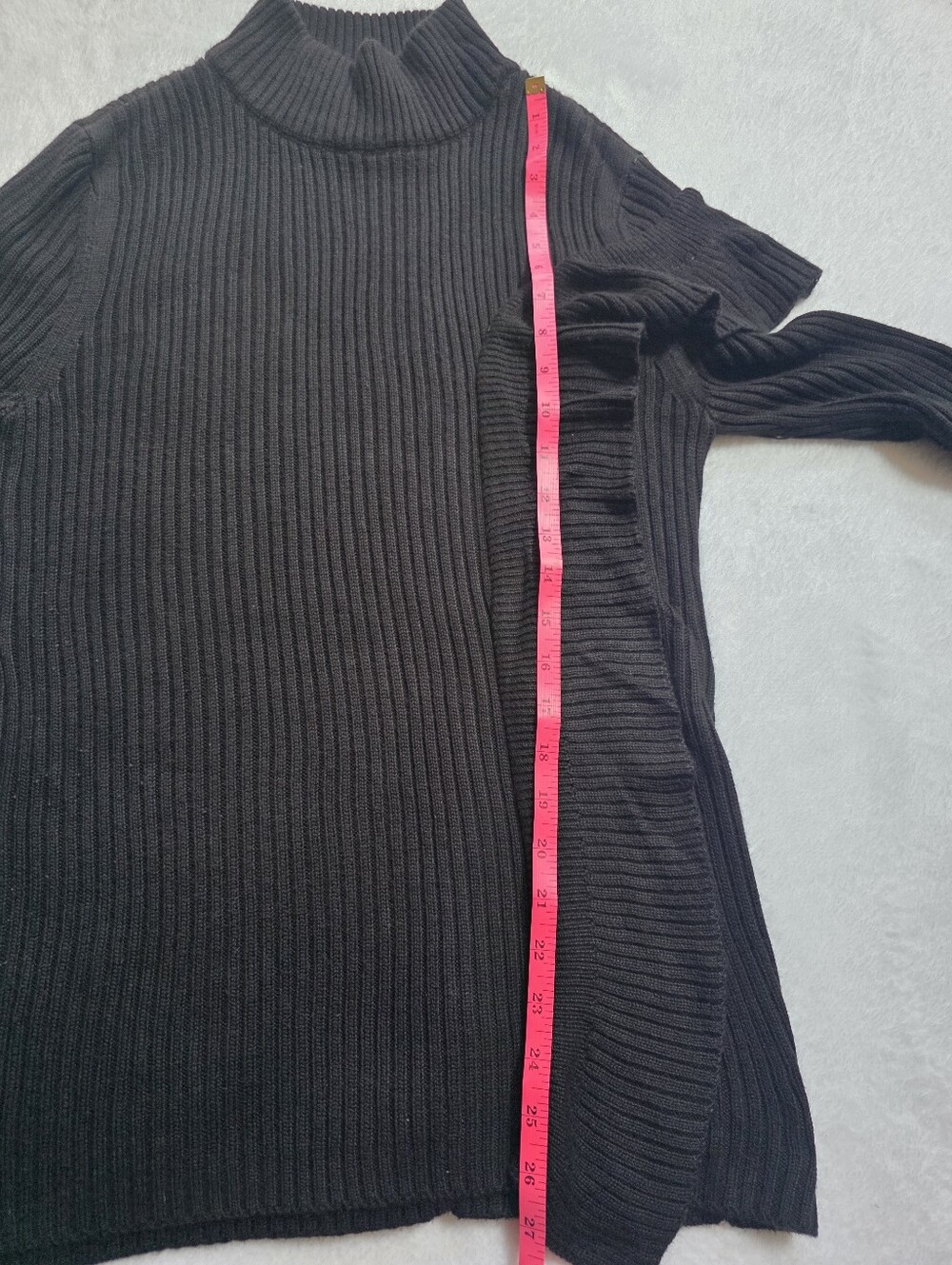 Ivanka Trump Black Ribbed Asymmetrical Ruffle Sweater M - Picture 7 of 7